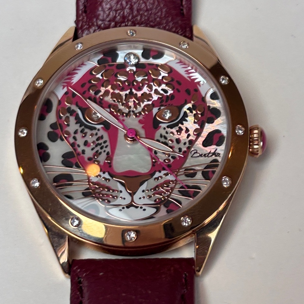 Tiger Face Watch With Burgundy Band